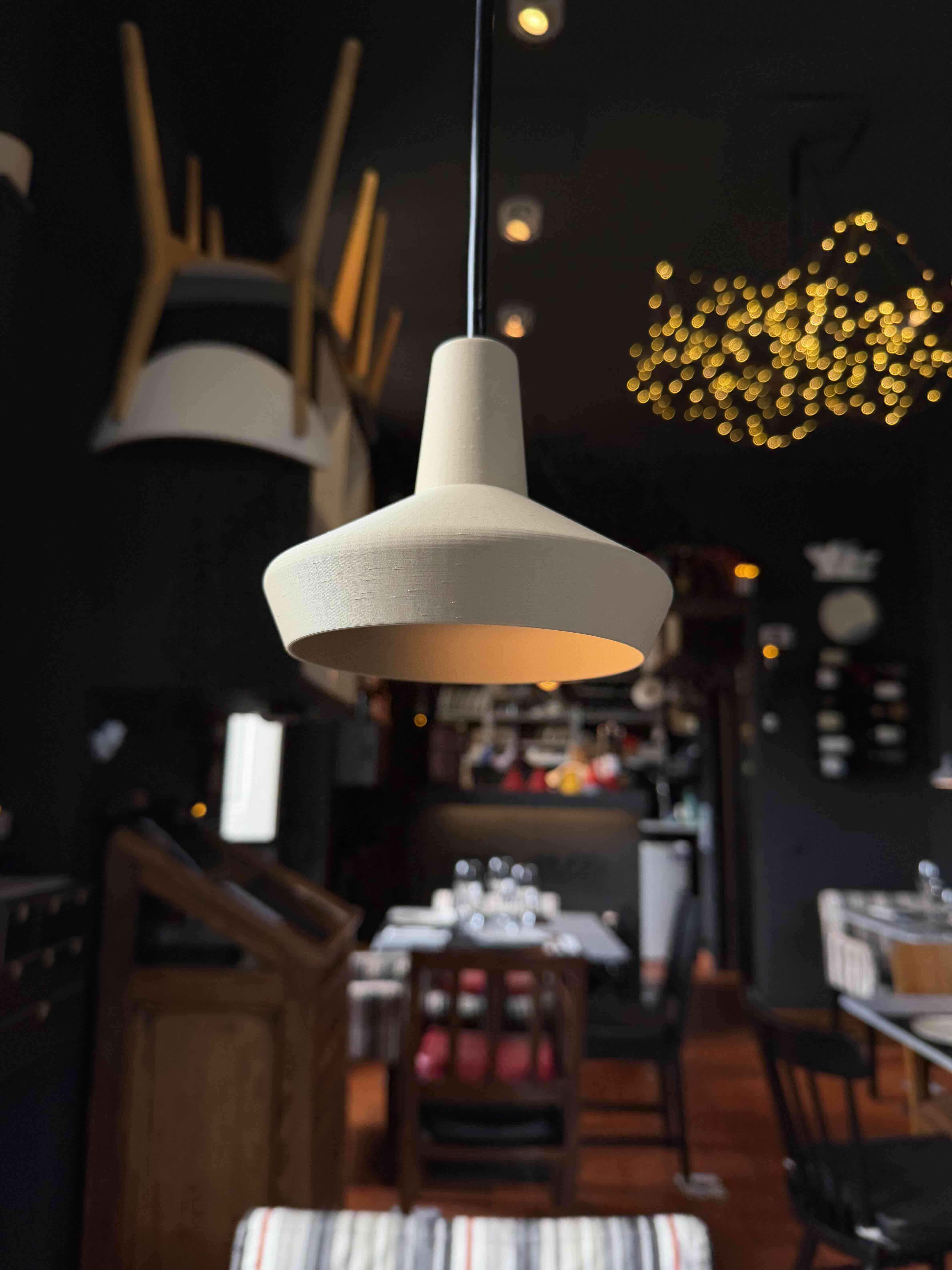 Pendant lamp at Alegria Vadia — second angle.
