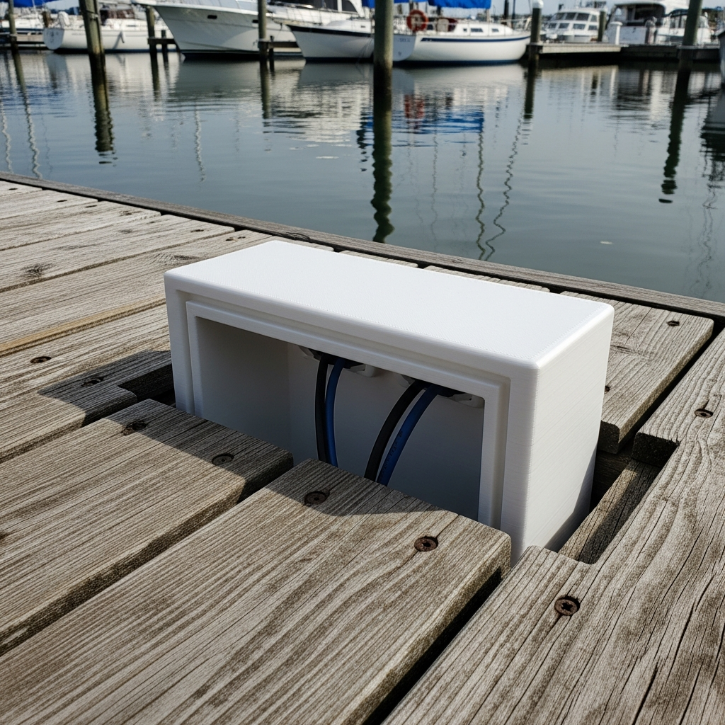 3D-printed cable pass-through cover for a sailboat helm.