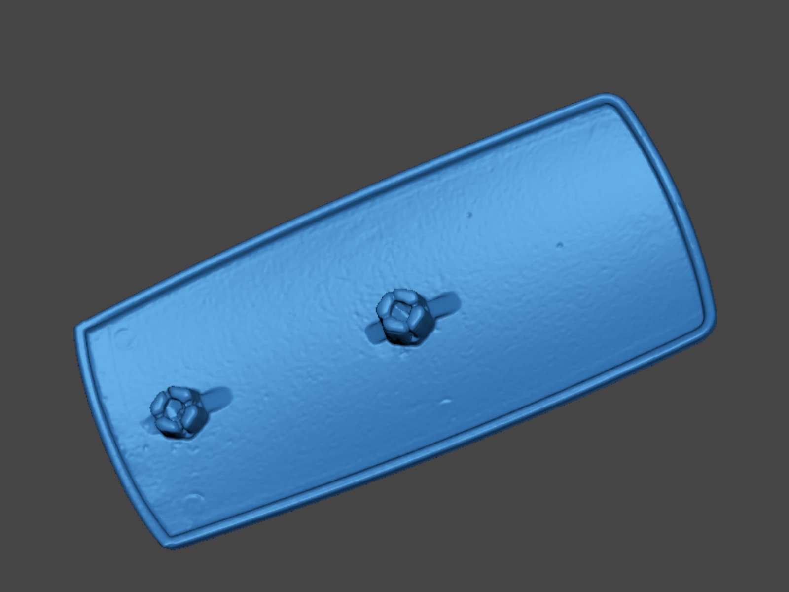 The raw scan mesh of the end cap seen from above, showing the surface noise left by the scanner.